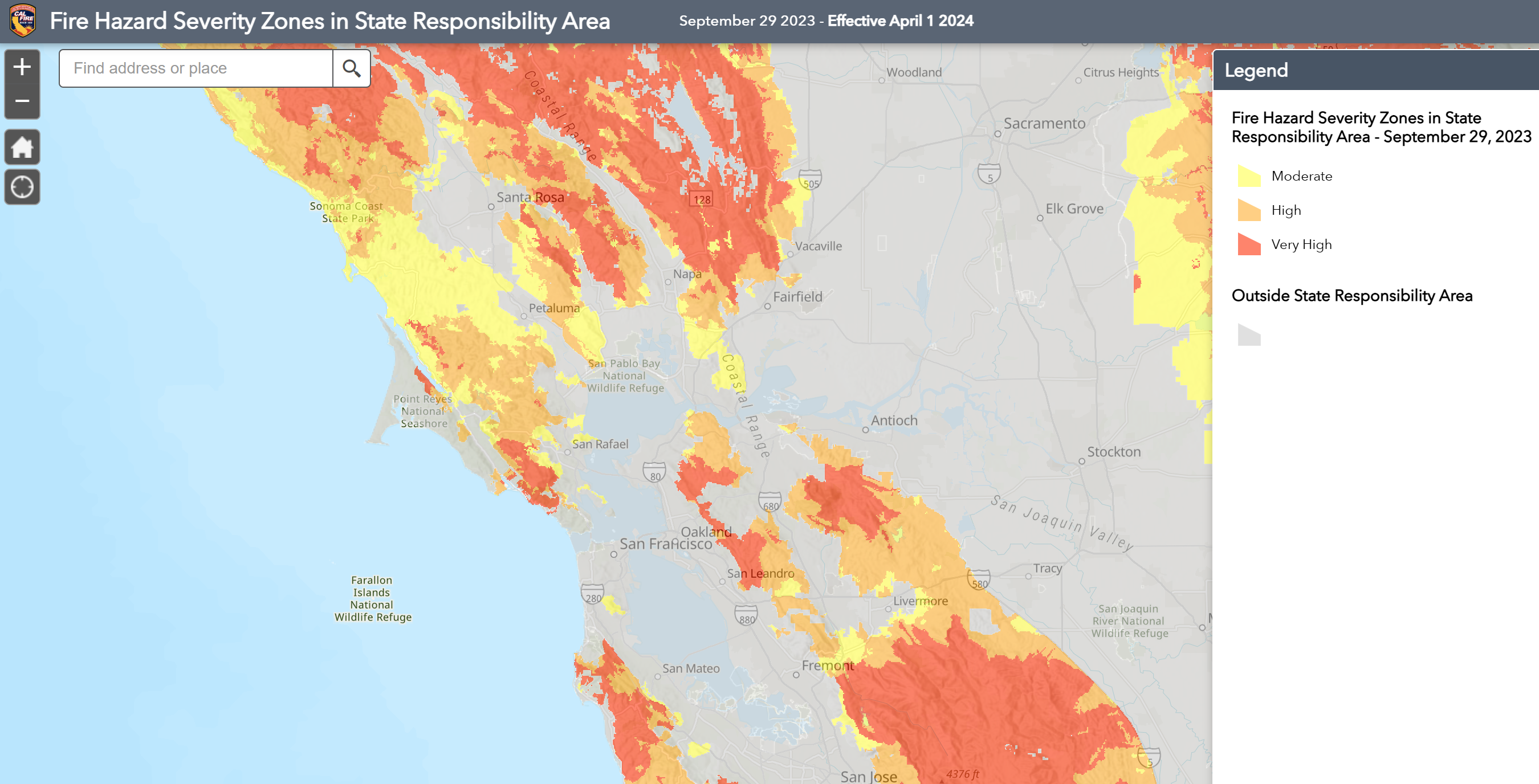 2023 California SRA Fire Hazard Severity Zone Map - Bay Area